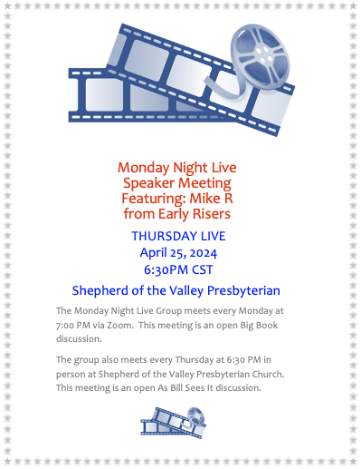 Monday Night Live Quarterly Speaker Meeting – 04/25/24 at 6:30PM – Click Here for Details